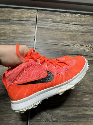 Nike Flyknit Chukka Spikeless Golf Shoes Red Orange 819006-800