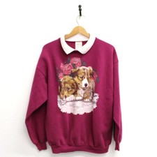 Vintage Puppy Dog Roses Sweatshirt Large