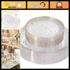 60Pcs Clear Disposable Plates with Gold Rim, Heavy-Duty Hammered Dinner  Desser