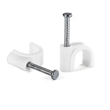 100 Pack Round Cable Clips with Nail 8mm Cord Holder Wall Mount Clip Tacks White