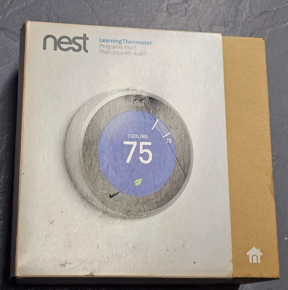 Google Nest 3rd Gen Smart Learning Programmable Thermostat Stainless Steel w Box - Image 2 of 4