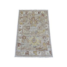 2'x3' Fog Grey Afghan Angora Oushak Hand Knotted Wool Mat Oriental Rug 21754
