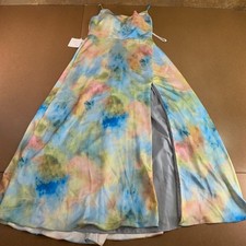 Azazie Womens US Size 12 Colorful Watercolor Theodora Thigh Split Maxi Dress NWT