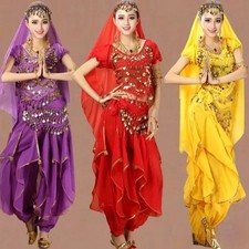 Ladies Belly Dance Outfit Set Oriental Set Women Sequin Tops with Harem Pants