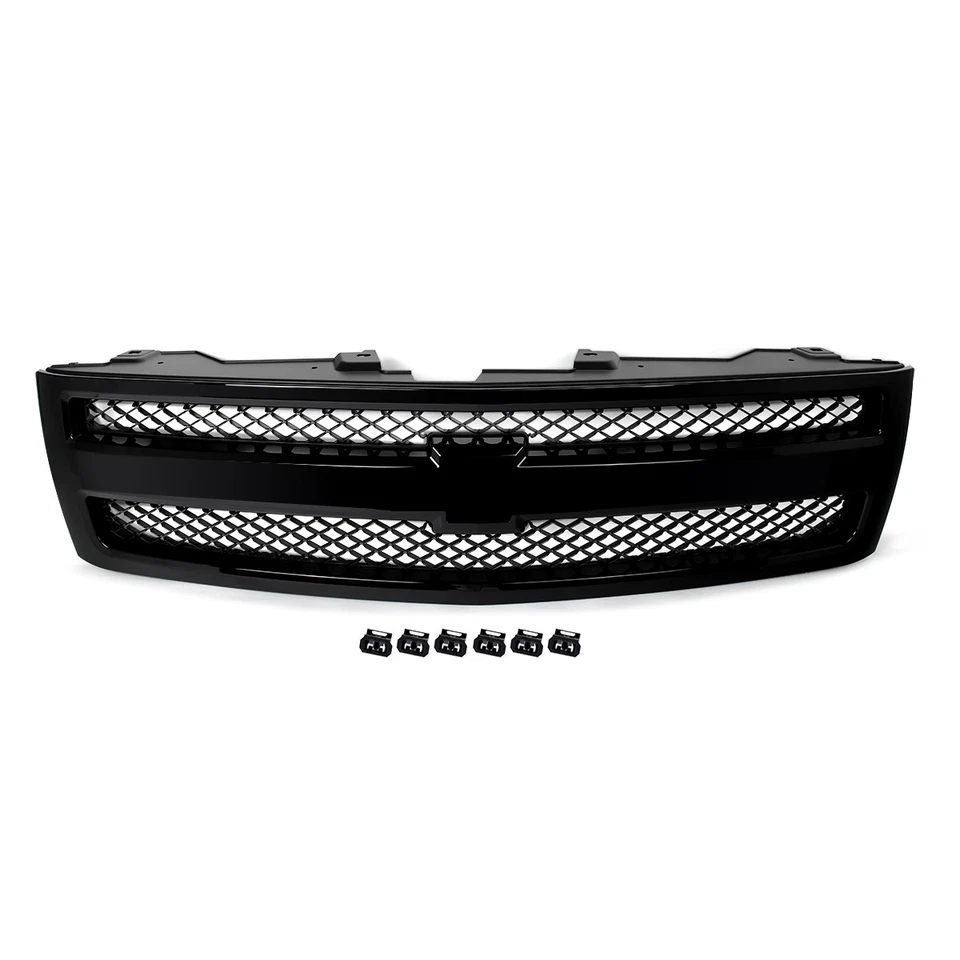 Grille For 2007-2013 Chevrolet Silverado 1500 Gloss Black Shell w/ Black Insert Foto 2 de 4