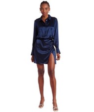 Amanda Uprichard Melinda Silk Long Sleeve Mini Dress Navy XS Navy Blue