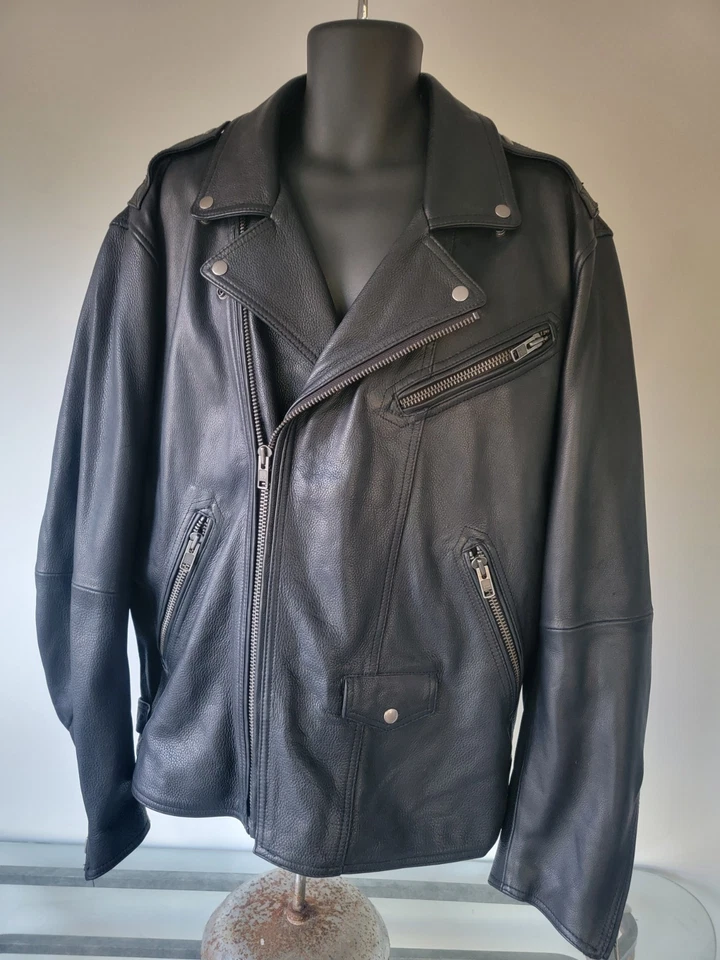 First Classics Men Black Heavy Leather Motorcycle Biker Riding Motto Jacket 3X - Image 2 of 4