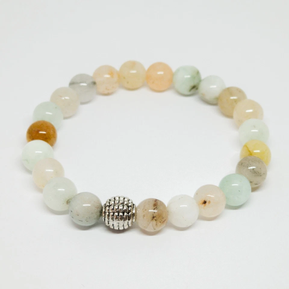 Bracciale elastico da Donna argento pietre naturali Agata varie sfumature 18cm - Immagine 3 di 4