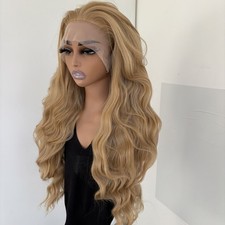 Long Wavy Mixed blonde Heat Resistant Synthetic Hair Layered Lace Front Wig