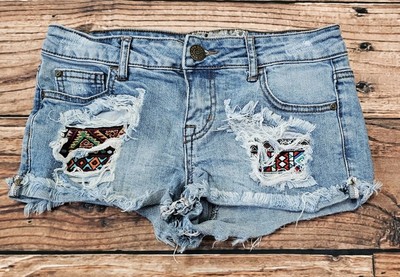 Hot Kiss Cici Short Jean Shorts Women Size 1 Blue Denim Embellished Pockets 