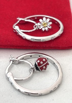 925 Sterling Silber Marienkäfer Gänseblümchen Creolen CZ Charm Huggie Creolen