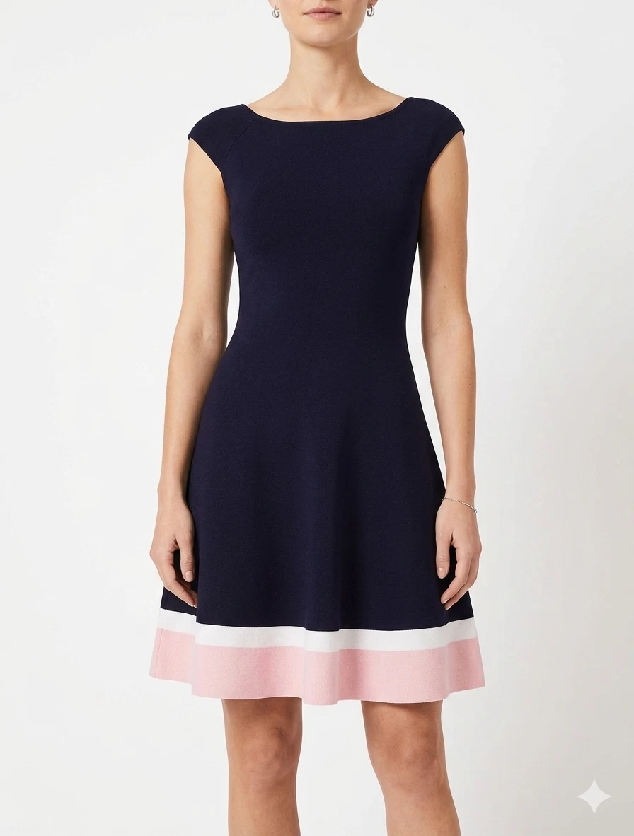 eliza j seamed fit and flare dress Eliza J Ponte Short Sleeve Fit & Flare Seamed VNeck Dress Teal Blue 4 S NWT $138