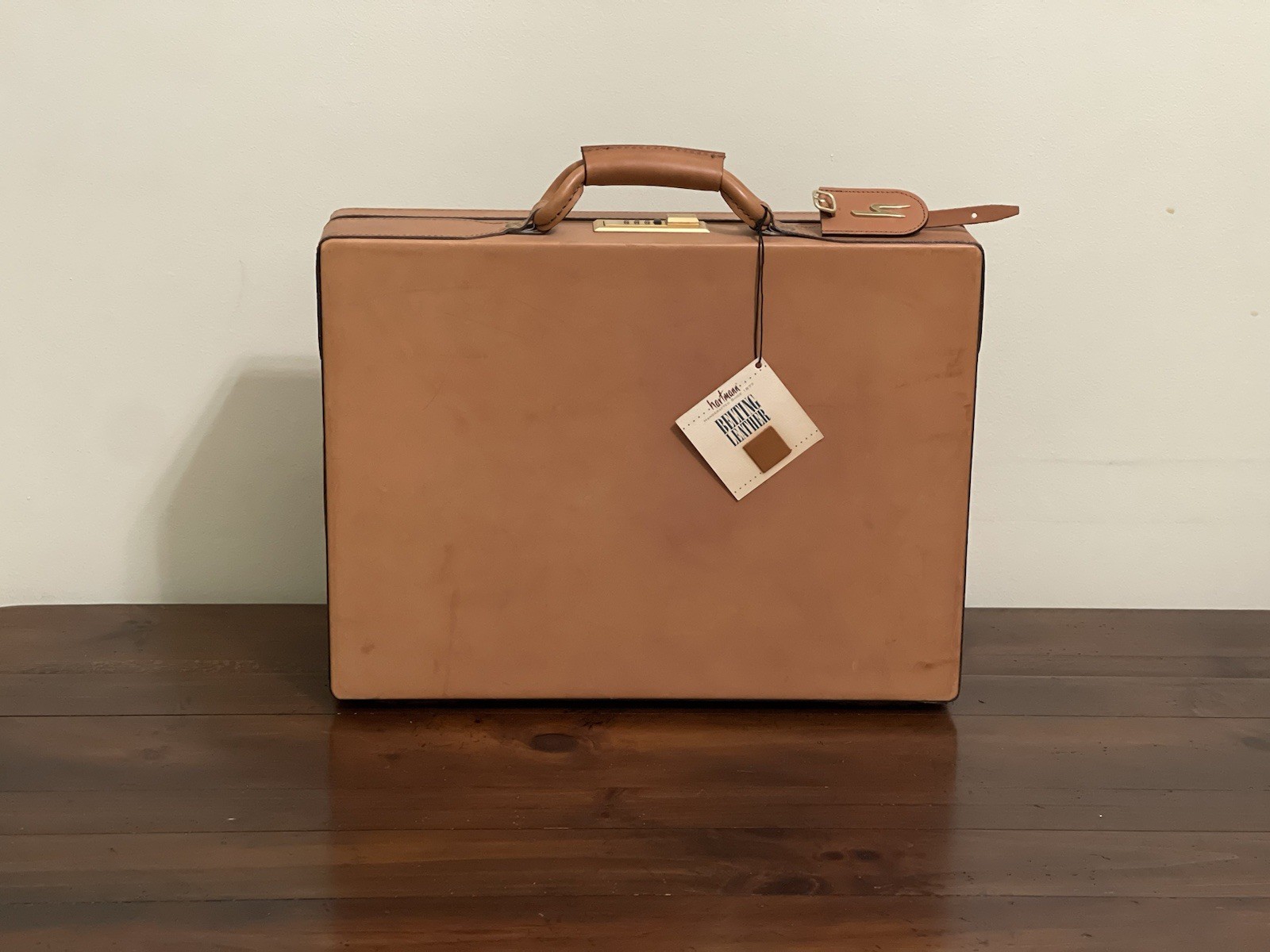 Hartmann Tan Leather Hard Side Wood Box Attaché Briefcase Super Rare NOS image 3