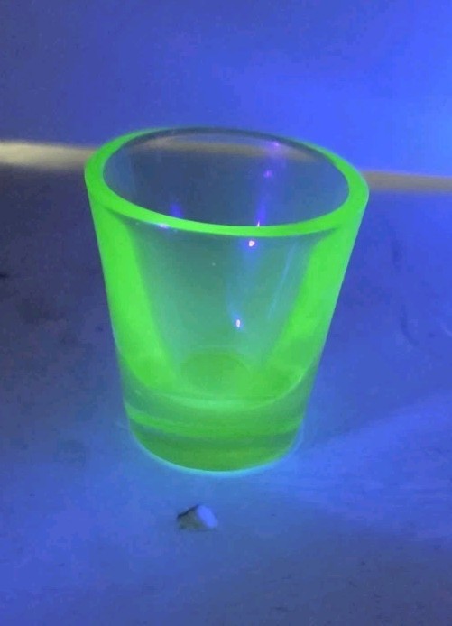  Beautiful 1930 40s  uranium Whiskey Prohibition Thick green shot glass