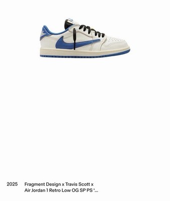 Jordan 1 Low Travis Scott Fragment 2.0 Pre school 1Y