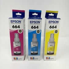 Set of 3 GENUINE Epson 664 EcoTank Inks Cyan-Magenta-Yellow NIB