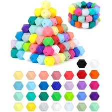 90pcs hexagon silicone beads,30 colors 14mm silicone beads for keycha