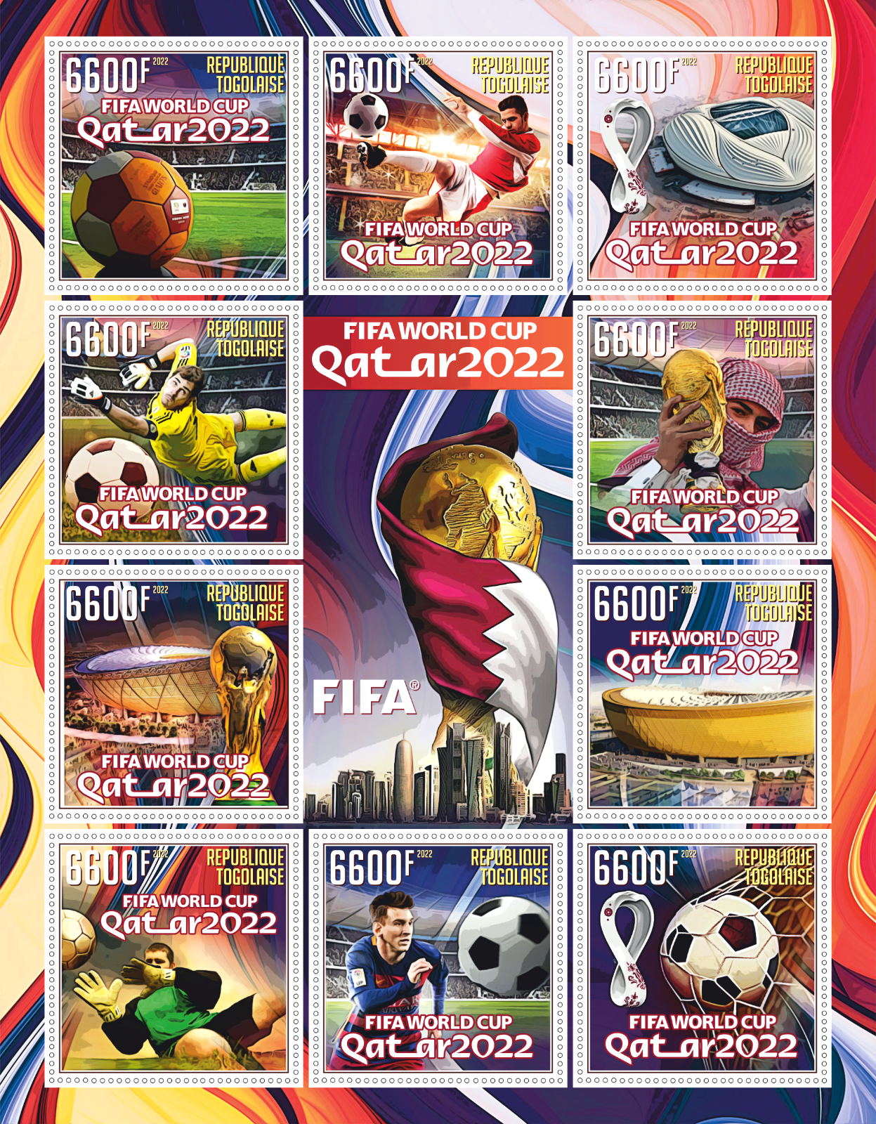 Stamps .Soccer Qatar 2022 Lionel Messi 1 sheet perforated NEW 2022 year ...