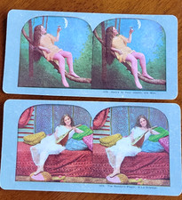 Antique Stereoview Pair 1078–1079 Romantic Genre Scenes Moon & Mandolin