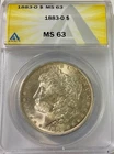 1883O USA MORGAN DOLLAR ANACS GRADED MS63 nice colour pleasing coin