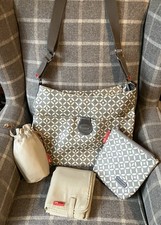 Storksak Nina Grey & White Baby Changing Bag, Mat, Snack Pouch, Bottle Holder