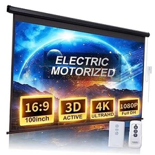 Motorized Projector Screen Pull Down 100 Inch 16:9 HD 100in(16:9)-Black