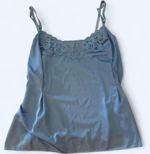 Vintage Vanity Fair Women's Blue Solid Lace Trim Camisole Top Size 36