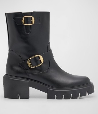 Stuart Weitzman Women's Soho Moto Buckle Booties Black 9B