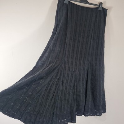 Per Una Vintage Lined Maxi Skirt Black Crinkle 16 Regular Boho Hippie Y2k Linen 