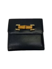 GUCCI Bamboo Tri-fold Wallet Leather BLK Women's 035・0959・1861・0