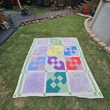 Rolling nine Possibly Quilt 72x87 hand stitched Vintage
