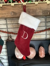 1 SOFT PRIMA RED VELVET Silver EMBROIDERED Letter CHRISTMAS STOCKING Monogram D
