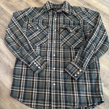 Five Brother Heavy Flannel Pearl Snap Shirt Plaid Men  s M Green Workwear READ