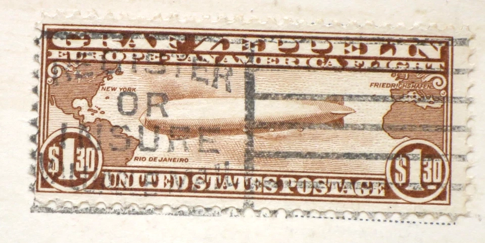 EE. UU. 1930 GRAF ZEPPELIN $1,30 Viaje Sudamérica en Tarjeta Postal Foto 2 de 3