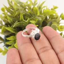 Valentines Sale Round Genuine Black Onyx Band Daughter Ring 925 Sterling Silver