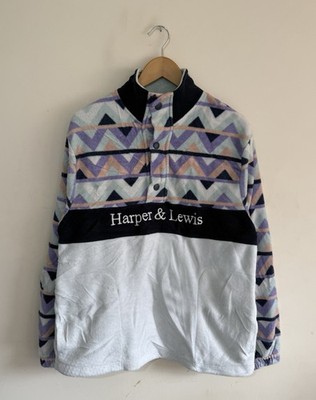 Harper & Lewis Polar Retro Muster Azteken 90er Druckknopf Fleece Damen Large