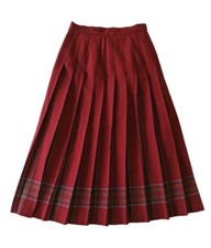 VTG L.L. Bean Pleated Midi Skirt vtg Size 8 XS Maroon 100 Wool Scotland made