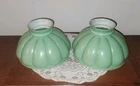 Vintage 2 Light Green Milk Glass Melon Lamp Shade - 10"