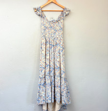 American Eagle Floral Flutter Sleeve Dress Women Size Large Blue White Midi