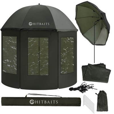 Hitbaits Angelschirm 240cm Knickbar Rundumschutz Seitenwand Wasserdicht UV