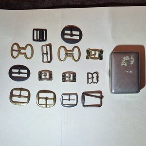 Assorted Metal Leathercraft Buckles & Slides Lot, Mixed Shapes 14 total.