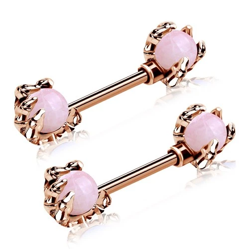 2PCS Nipple Rings 14G Surgical Steel Opal Claw Barbell Body Piercing Jewelry