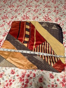 Antique Quilted Hand Stitched Pillow Cover Or Purse Taffeta Old Ties 1910-20’s