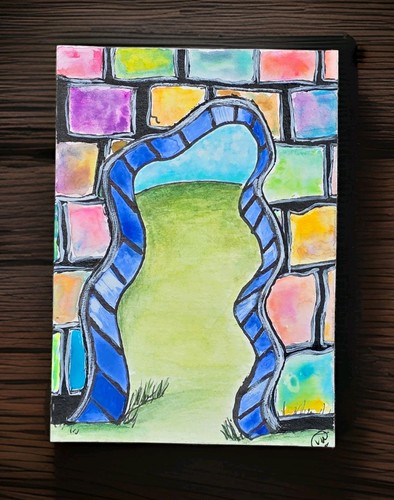 ACEO Art Card Original Signed V.Mc Fantasy Gouache Watercolor STEP THROUGH