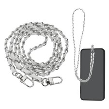 Phone Lanyard, 47" Crossbody Phone Silver Chain Strap with Tether Tab, White