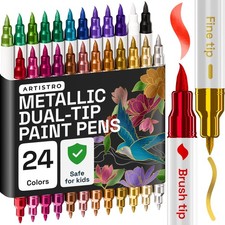 Metallic Acrylic Paint Markers - Calligraphy Brush Pens for Scrapbooking
