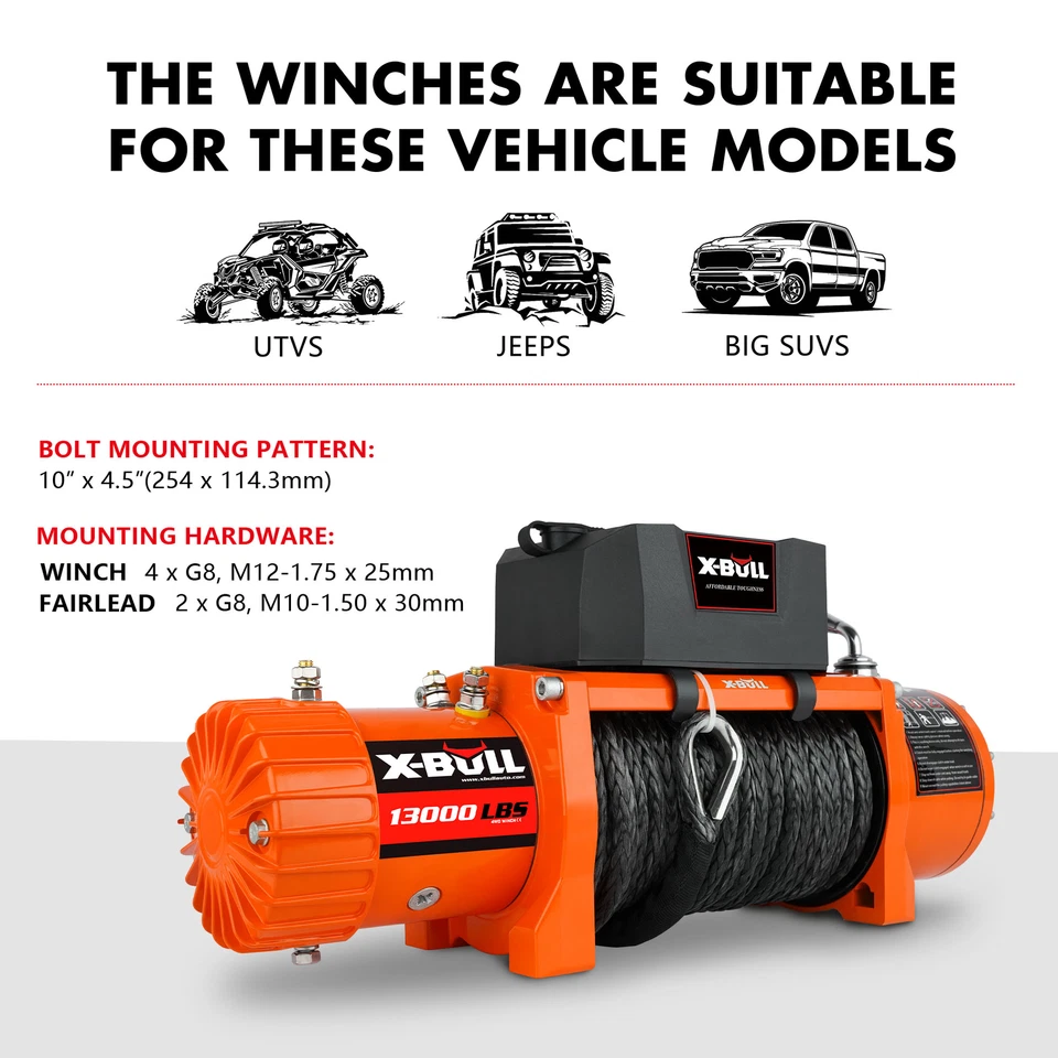 X-BULL 13000lbs Electric Winch Synthetic Rope Wireless Towing Trailer Truck 4WD Foto 2 de 4