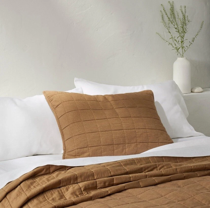 NWOT Casaluna Linen Blend Quilt Pillow Sham in Warm Brown Standard