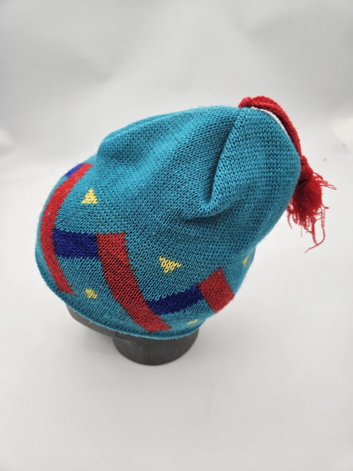 Vintage Descente Knit Hat Winter Ski Snowboard Beanie Cap Knitted Wool Teal Pom - Image 2 of 4