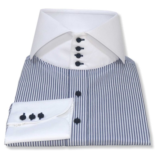 Mens High collar shirt Blue stripes 